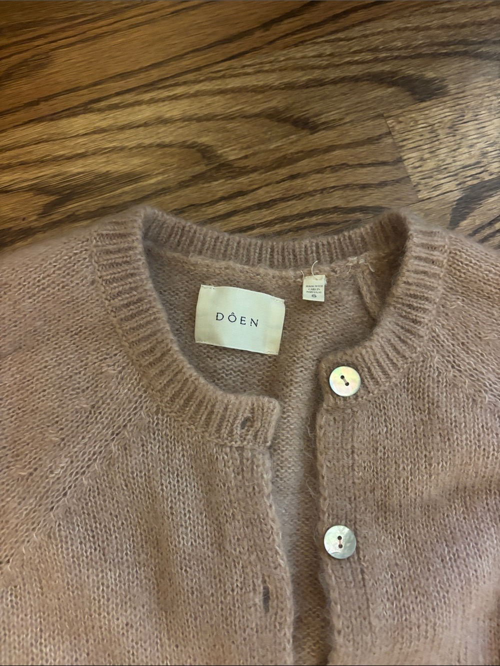 Doen Mohair Blend Crew Cardigan - Blush Tan